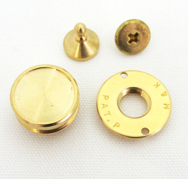 Pinch Lock Closure - Domed, Flat Knurl, Leather-Insert, Solid Brass